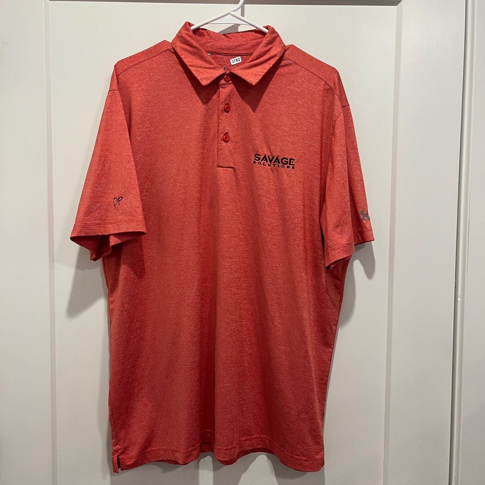 Under Armour HeatGear Logo Loose Polo Shirt Mens XL Red Heather Savage Solutions